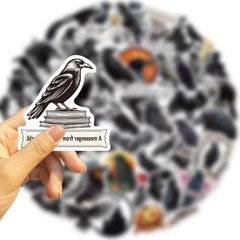 50Pcs Halloween Theme Stickers, Cute Gothic Raven Decorative Stickers Crow
