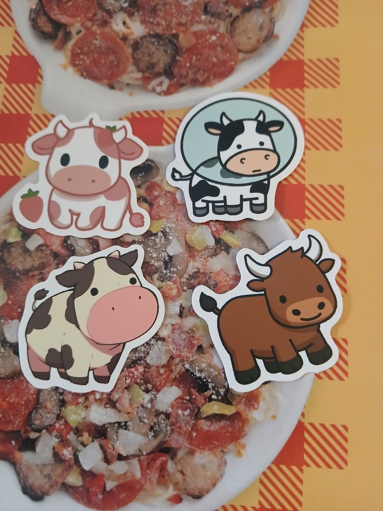 Lot of 4 Multicolor Cow Stickers Decals, Farm Animals Scrapbooking Set