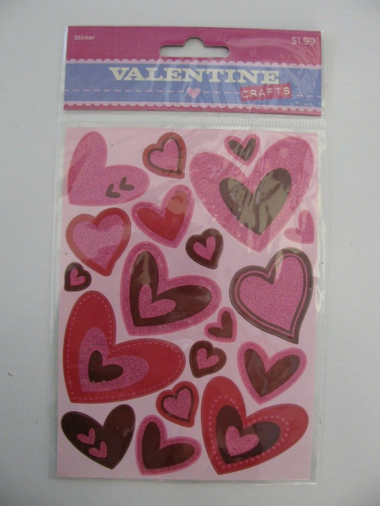 Hobby Lobby LOVE GLITTER HEARTS Stickers 19 Pieces NIP