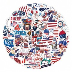50 PC USA 4th of July American Patriotic Independence Day Stickers Waterproof