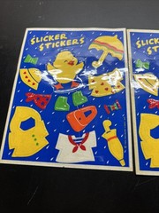 Lot of 2 Vintage Slicker Stickers Sheets Hallmark Duck Raincoat 1985 W27