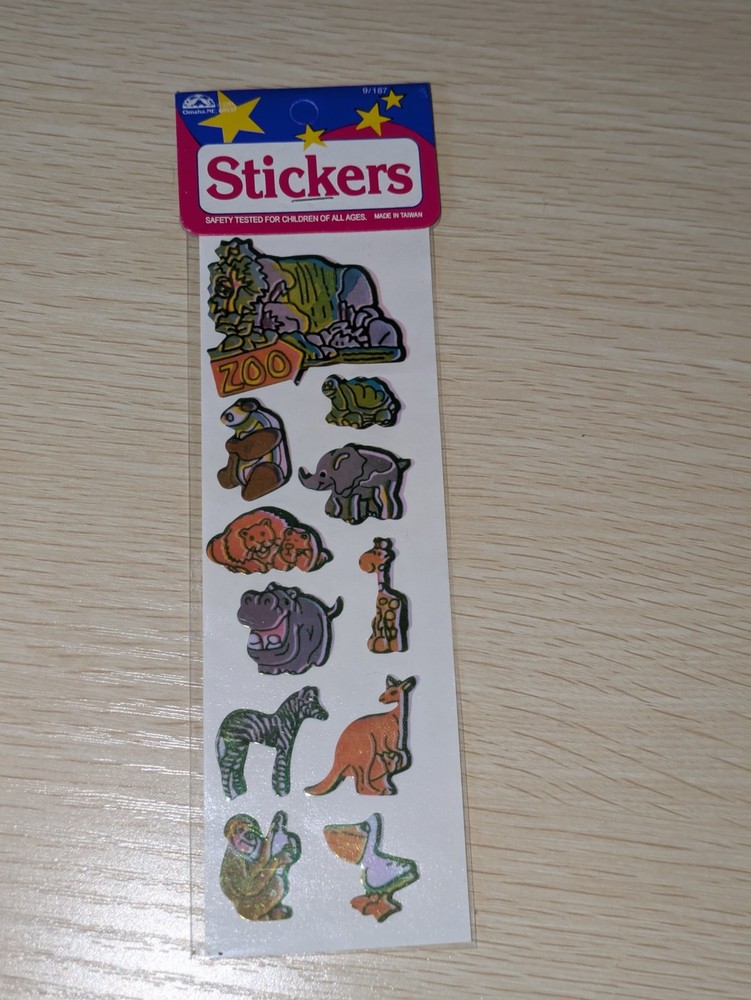 Oriental Trading Company Pearl Opal Stickers NIP Zoo, 11 Stickers Per Package