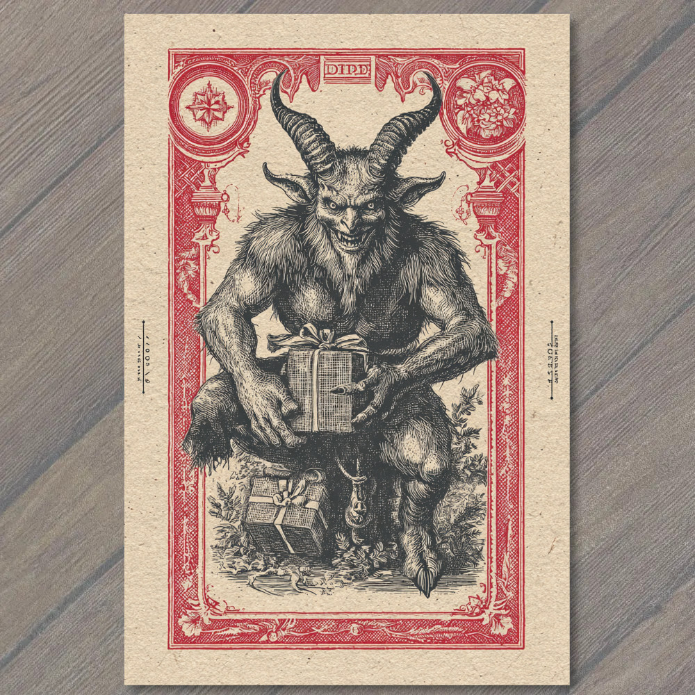 STICKER Krampus Holding Presents Gothic Horror Devil Christmas Myth Holiday Ar