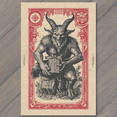 STICKER Krampus Holding Presents Gothic Horror Devil Christmas Myth Holiday Ar