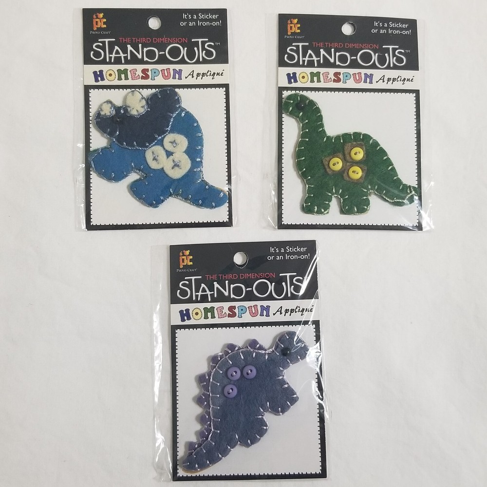 NEW Lot 3 Stand Outs Sticker Applique Iron On Dinosaurs Triceratops Brontosaurus