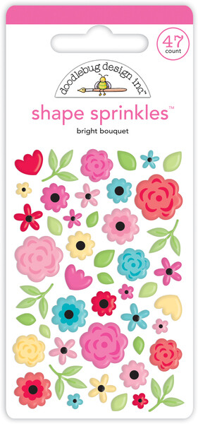 Crafts Doodlebug Sprinkles Puffy Bright Bouquet Flowers Red Pink Blue Tulips