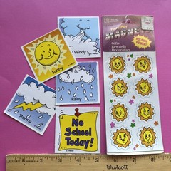 Vintage 90s Trend 1991 Post Play Sun Magnets & Classroom Calendar Weather Lot