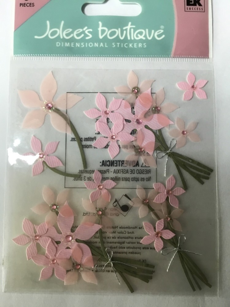 RARE Jolees Pink Floral FLOWERS Gem Bunch Bouquet Wedding Card Scrapbook Sticker