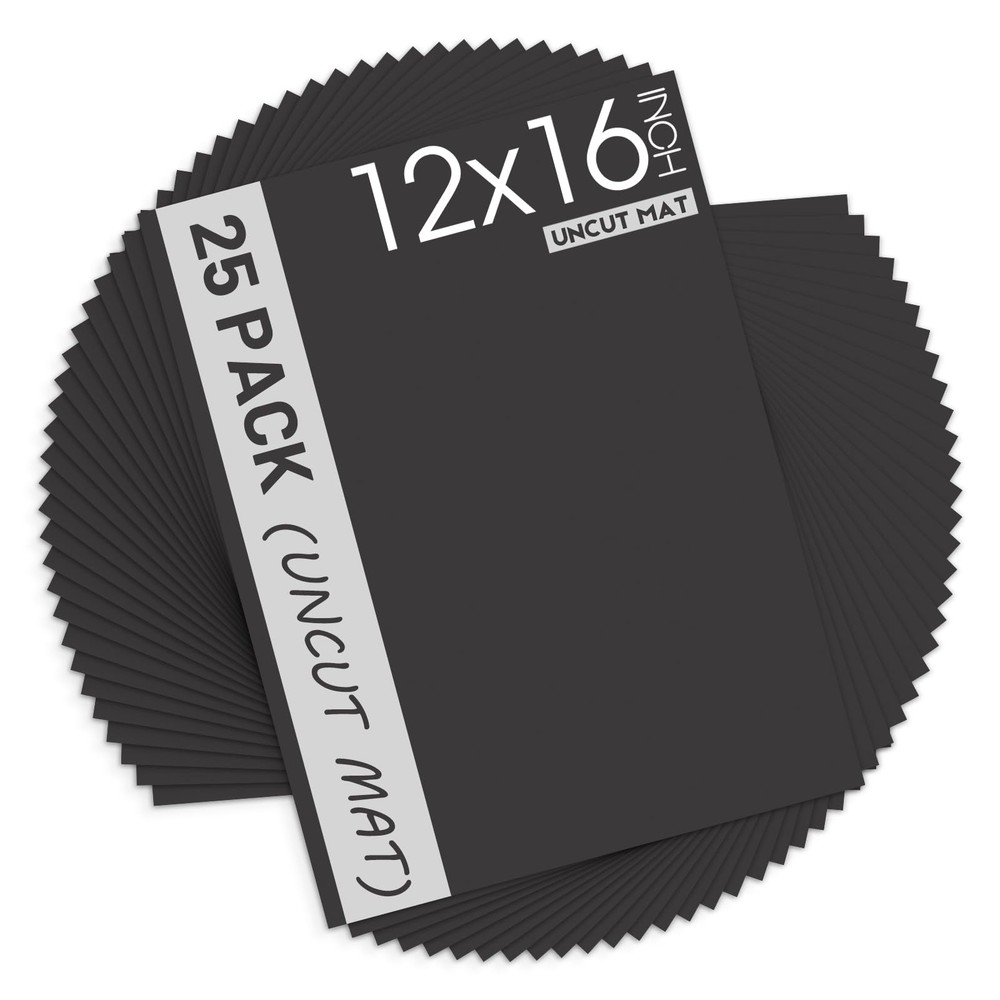 Pack of 25 12×16 Uncut Mat Boards Black Color White Core …