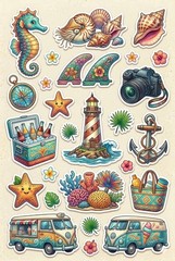 Vacation Beach Ocean Water Sticker Sheet Journal Embellishments PICK A Set