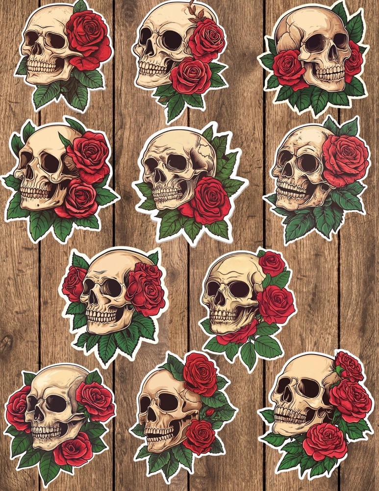 Skull and Roses Die Cut Vinyl Stickers Set Scrapbooking Laptop Waterbottle
