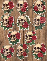 Skull and Roses Die Cut Vinyl Stickers Set Scrapbooking Laptop Waterbottle