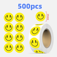 500 pcs Sticker Roll Yellow Tradition Happy Smile Face Semi Gloss Self Adhesive
