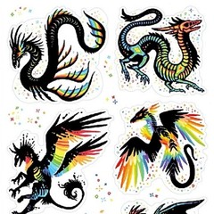 Remarkable Rainbow Creatures Stickers – Fantasy Sticker Sheet – Scrapbooking