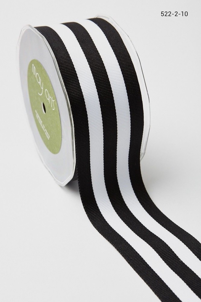 MAY ARTS RIBBONS~GROSGRAIN STRIPE~CHIC BLACK & WHITE~2 INCHES WIDE~SOLD BTY!