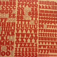 Vtg Red Alphabet Stickers 4 Sheets Used Capital Lower Case Numbers Exclamation
