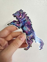 Galaxy Holo Star Fantasy Wolf Sticker – Original Art by SammiSpaghettiArt