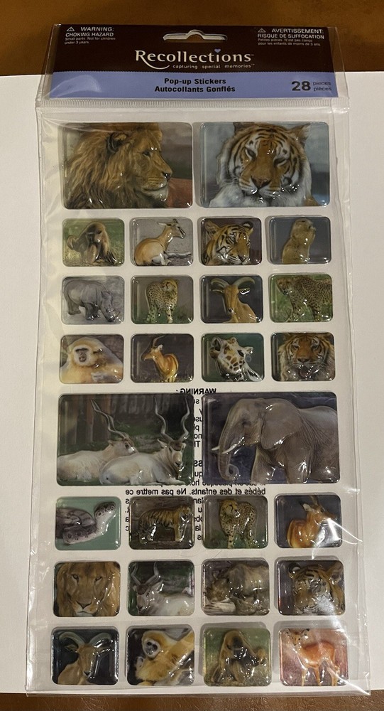 RECOLLECTIONS STICKERS 3D ANIMAL ZOO FARM JUNGLE ANIMALS POP-IP STICKERS 28PCS