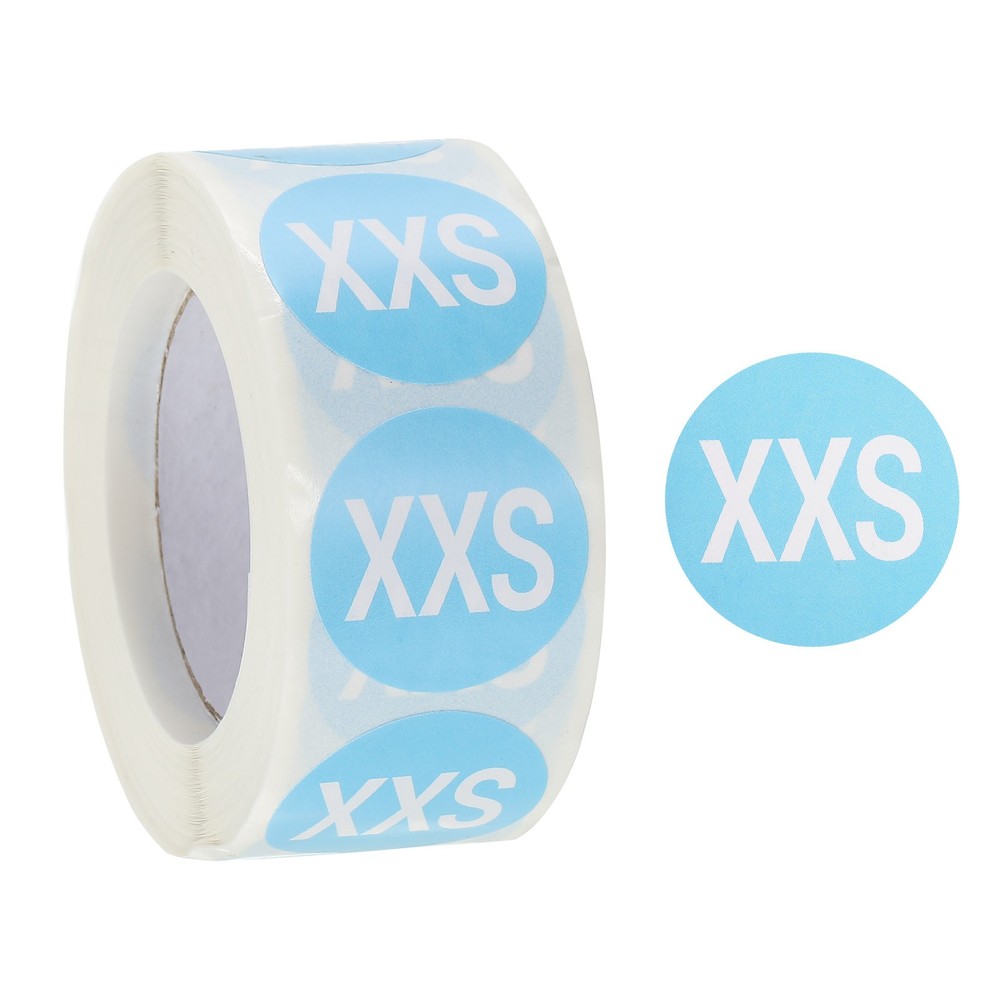 1Roll Clothing XXS Size Stickers 1″ Round Coded Self-Adhesive Labels Sky Blue
