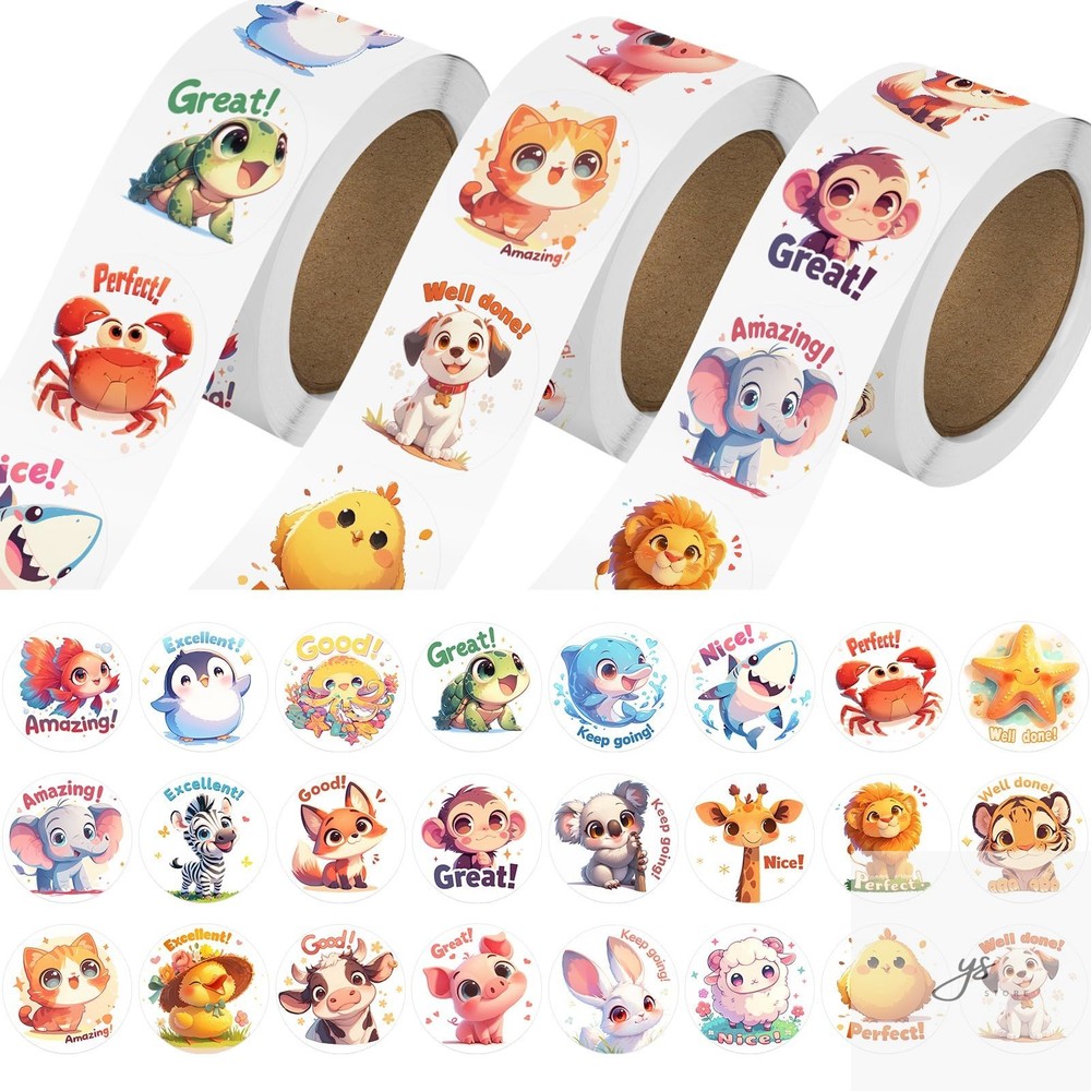 3 Rolls Animal Stickers for Kids, 1500 PCS Kids Stickers Bulk for Toddlers 2-4,