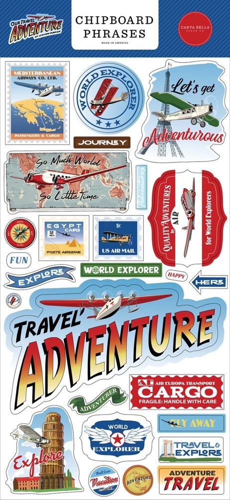 Carta Bella Chipboard Stickers~ Phrases ~Travel Adventure~Large 6x 13″~ Vacation