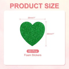 1″x1″ Heart Foam Stickers, 60Pcs EVA Glitters Foam Shape Sticker, Green