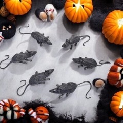 25 Black Creepy Rubber Mice 3.5″ Halloween Decor 5-Pack Set NEW Spooky