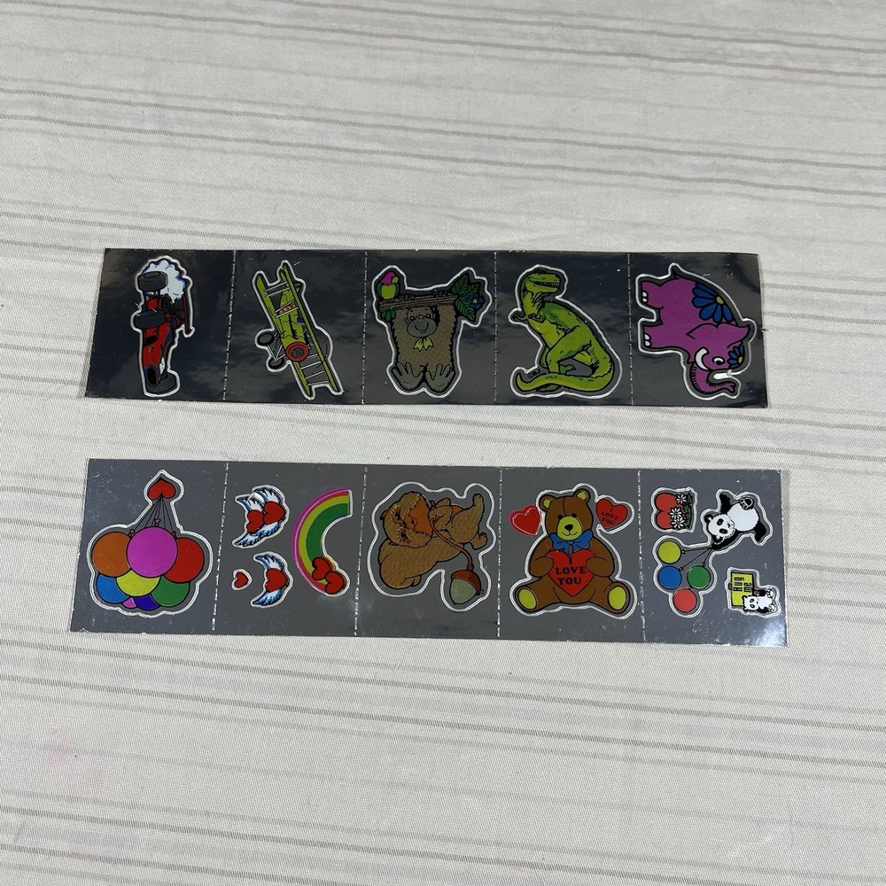 Rare Vintage Stickers BJ Decal Specialties Rainbow Bear Animals Foil Stickers