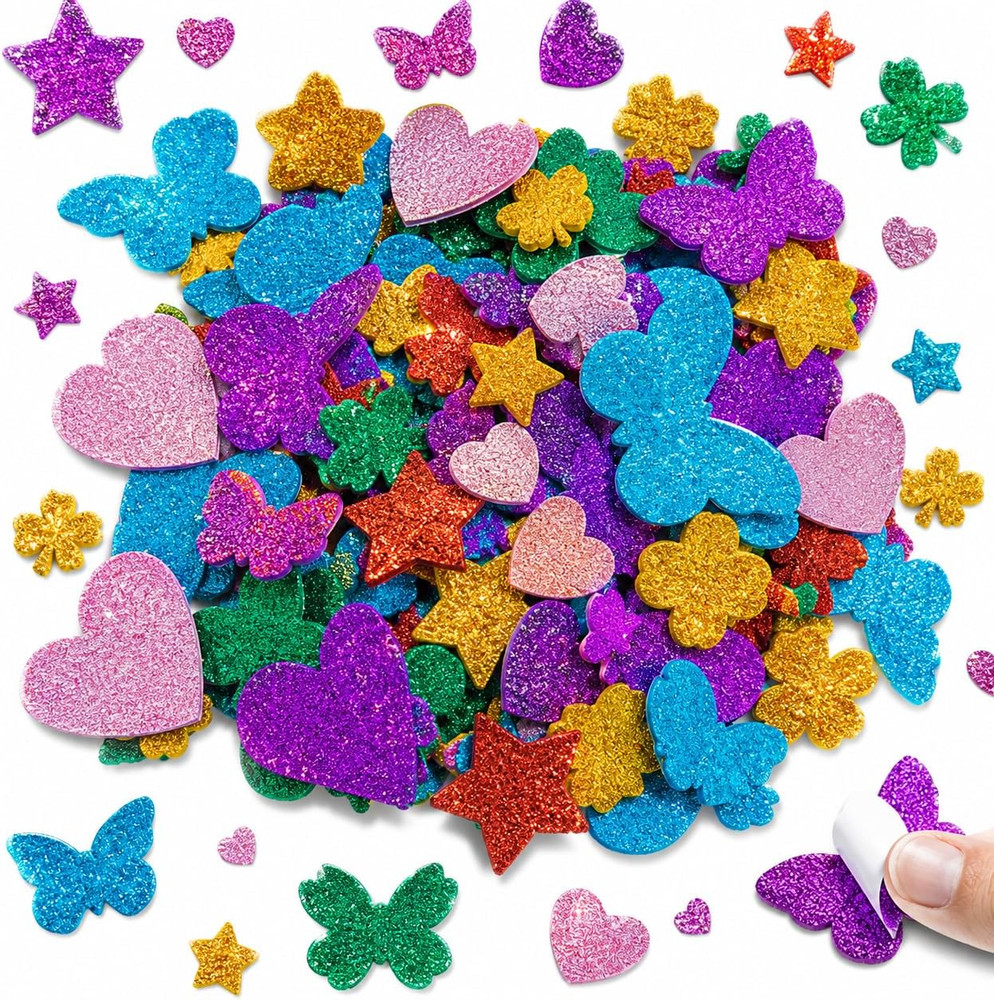 339 PCS Self Adhesive Glitter Foam Stickers – Heart, Star, Butterfly & Shapes f