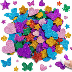 339 PCS Self Adhesive Glitter Foam Stickers – Heart, Star, Butterfly & Shapes f