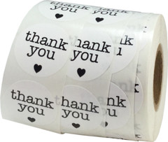 White with Black Thank You Stickers | 1″ Inch Round | 500 Pack
