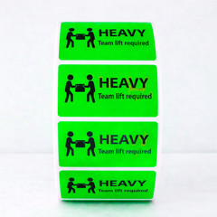 50 Heavy Team Lift Required Stickers Green Shipping Labels Safety 2×1″