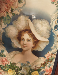 Antique Wood Frame Victorian Die Cut Picture Young Lady Pink Dress Roses 17 x 22