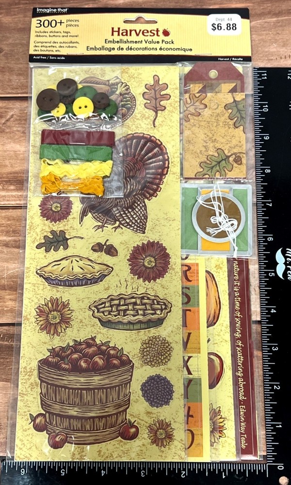Fall Harvest Embellishment Value Pack Stickers Tags Ribbons buttons Scrapbooking