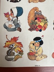 VTG AGC Stickers Thanksgiving Lot of 2 Sheets Critters Turkey Pilgrims Pumpkins