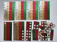 Vintage Metallic Foil Star Stickers 4 full sheets + scraps Silver Gold Red Green