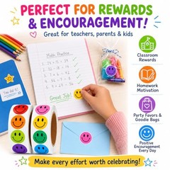 1000PCS Multi Color Smiley Face Stickers 1 Inch 2 Rolls