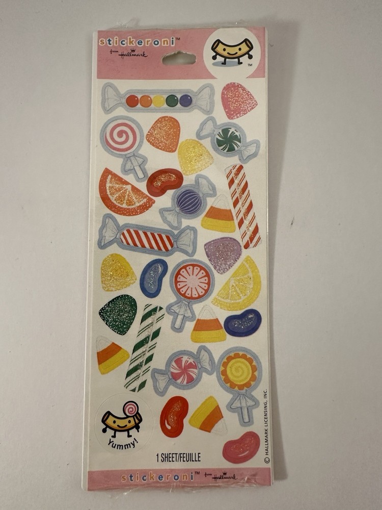 Hallmark Stickeroni Stickers Vintage Candy Lollipops Yummy 1 Sheet Made In USA