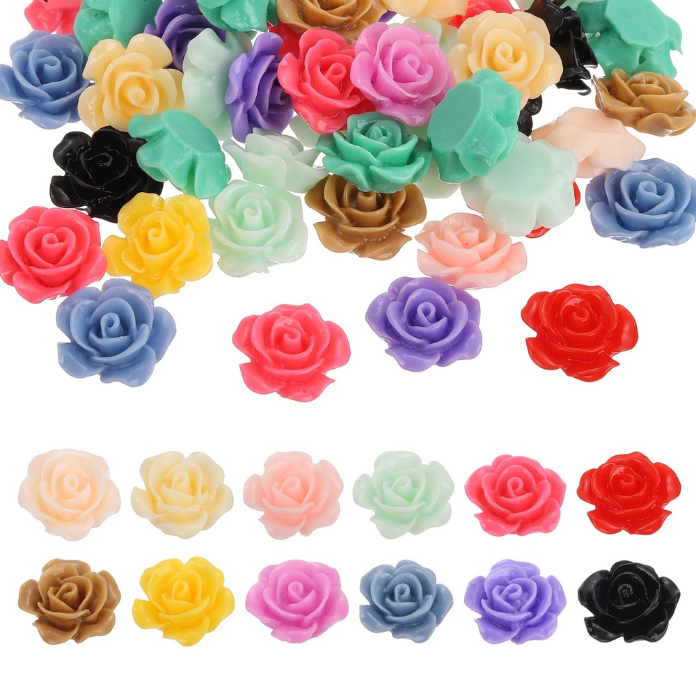 8mm Resin Rose Flatback Charms, 60 Pcs Cabochon Embellishment, Mixed Colors