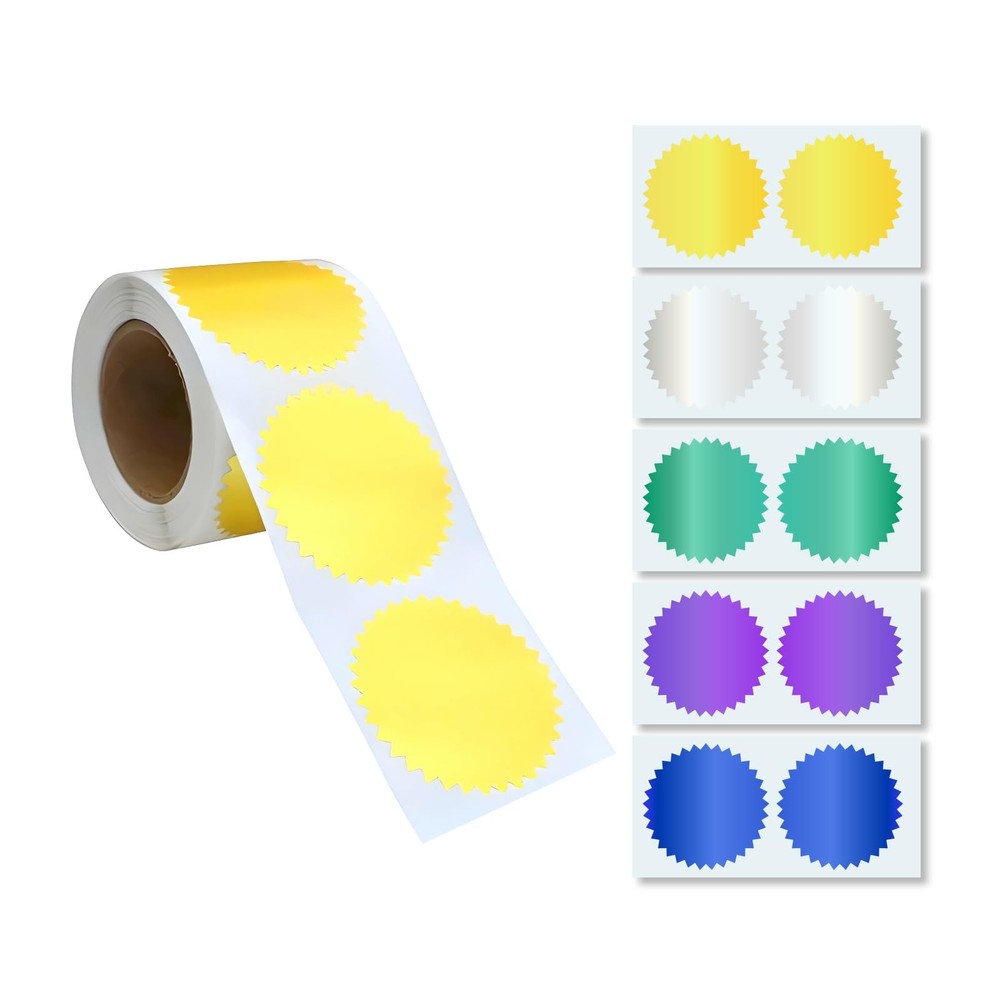 Foil Certificate Stickers (250 Gold + 50 Multicolor), 2 inch Round Embossing …