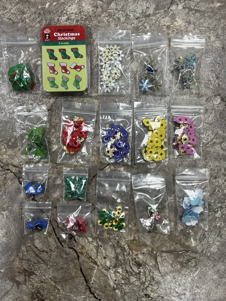 Christmas Card Making Scrapbooking Lot of 17 Brads Eyelets Embellishment. Lot 1