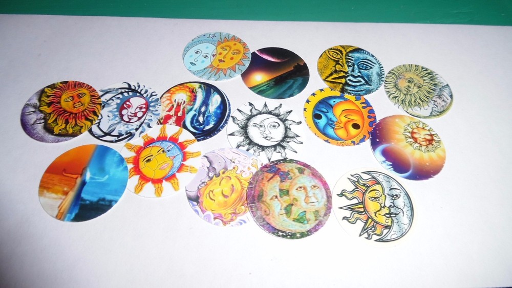 Pre Cut One Inch Bottle Cap Images Sun and Moon Free Shipping