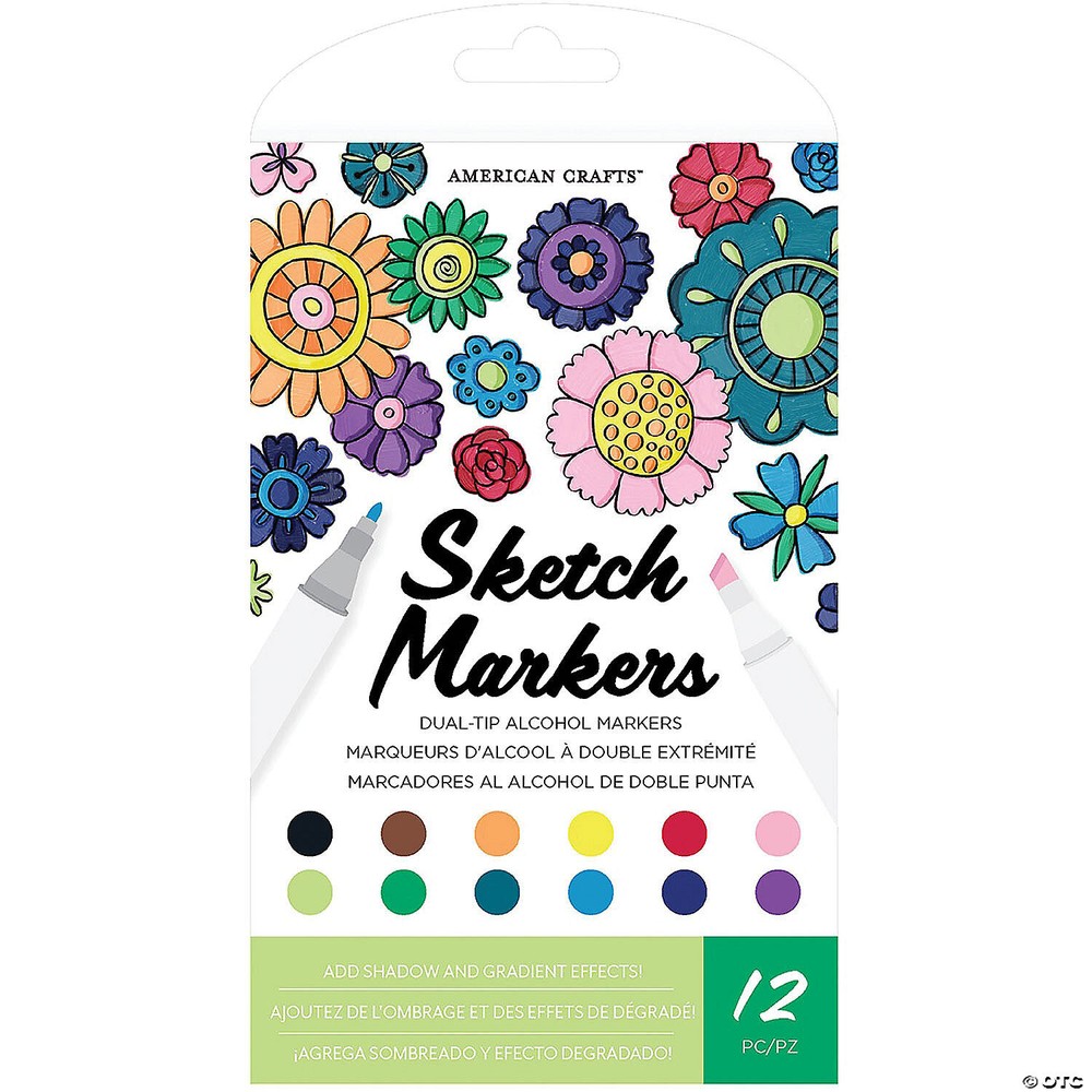 American Craft- SKETCH MARKERS – Duel Tipped Alcohol Markers 12 DIFF. MARKERS
