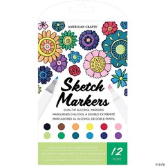 American Craft- SKETCH MARKERS – Duel Tipped Alcohol Markers 12 DIFF. MARKERS