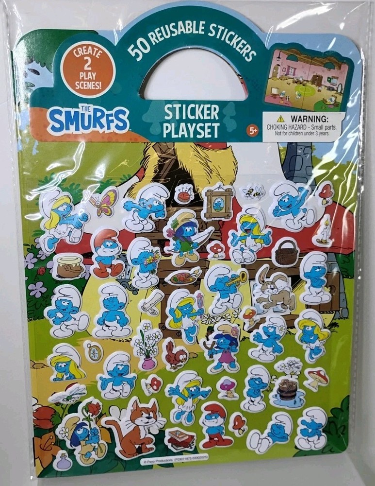 The Smurfs 50 Puffy Stickers Play Set Reusable Smurf 80s Retro