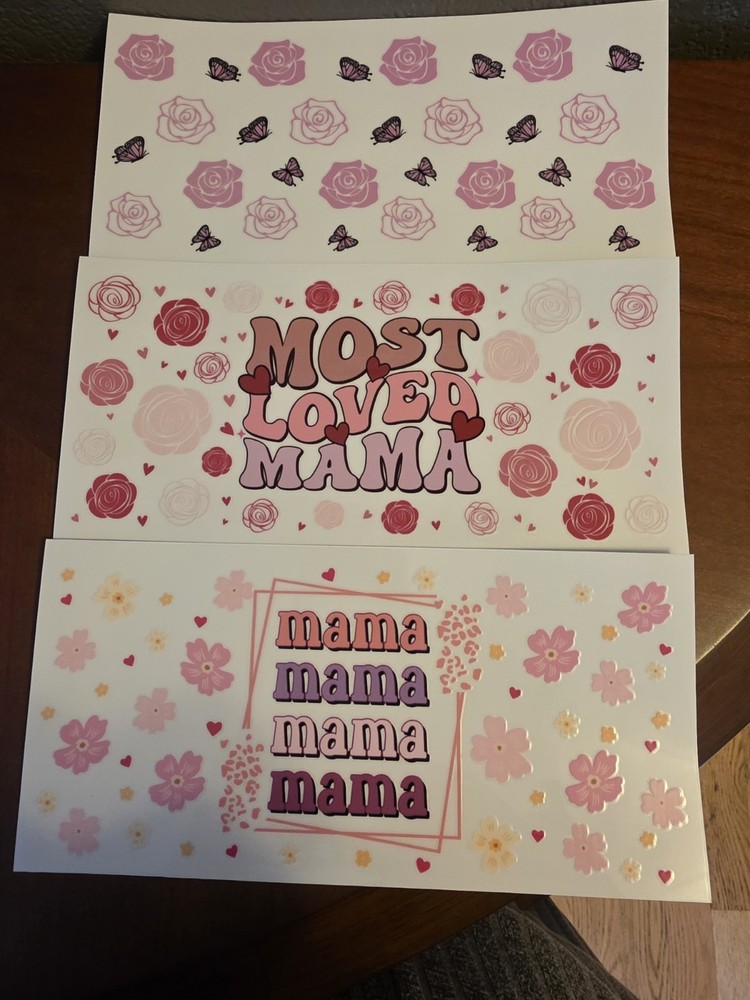 Love Theme UV DTF Flowers “Most Loved Mama” “mama” Pink/Red