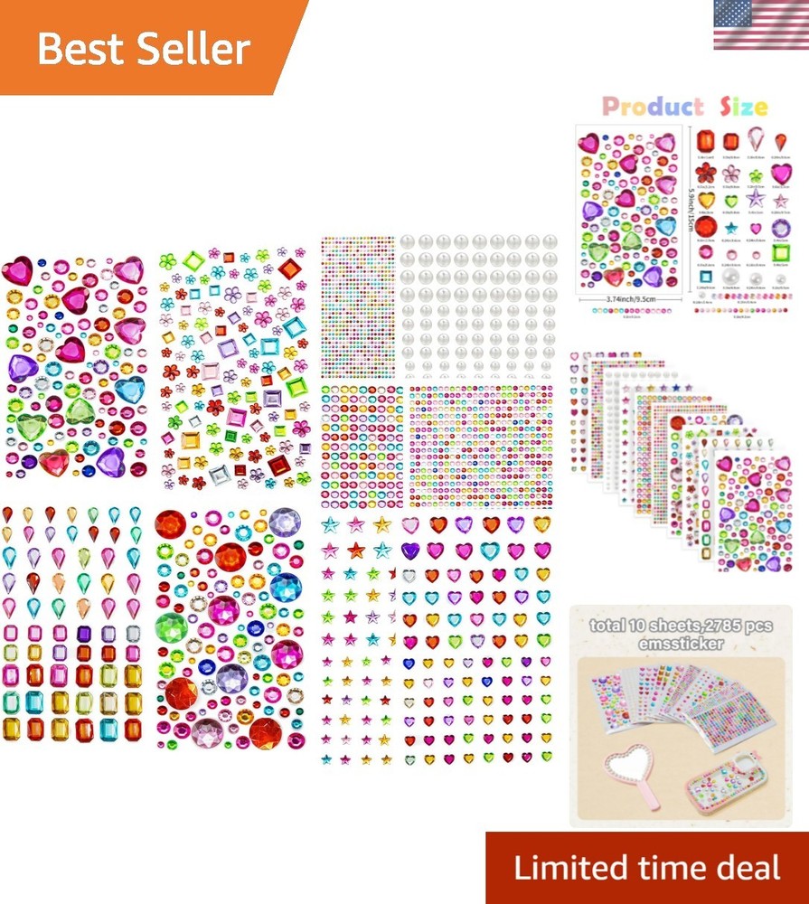2774PCS Gem Stickers, Self Adhesive Gems for Crafts, Acrylic Bling Heart Stic…