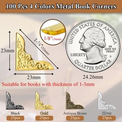 100pcs Metal Book Corner Protectors, 4 Assorted Colors Photo Corners Protecto…