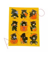 Vintage Stickers Halloween Black Cat Jack-o-Lantern Pumpkin 1993 Gibson 2 Sheets