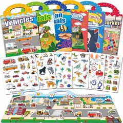 6 Sets Reusable Sticker Book for Toddlers 1-3, Jelly Sticker Books for Toddle…
